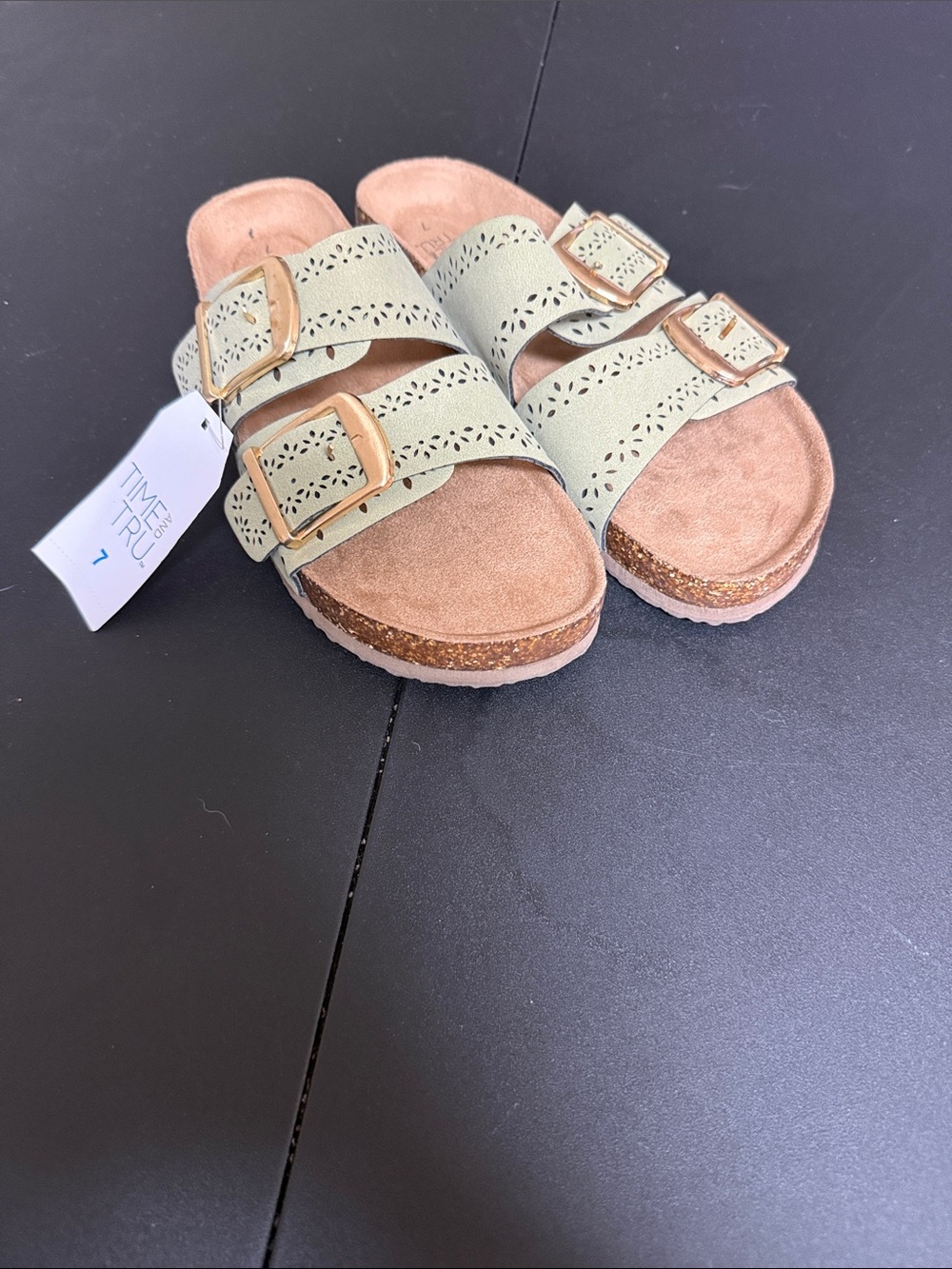Time and Tru Kids' Mint Green Double Buckle Slide Sandals